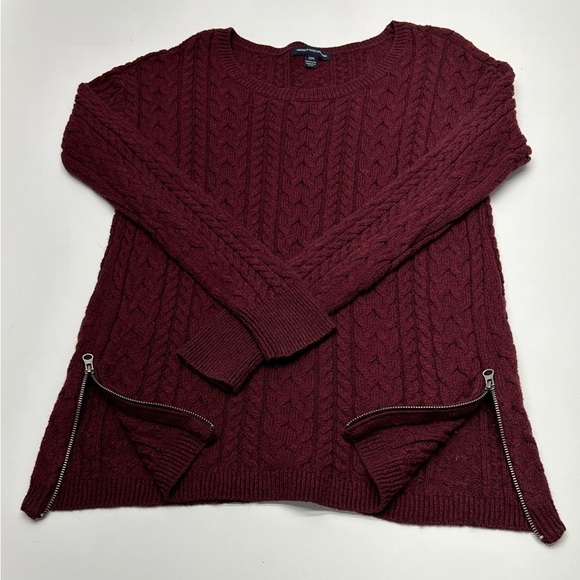American Eagle Women’s Maroon Cable Knit Sweater M Y2K PREPPY CASUAL - Picture 4 of 14